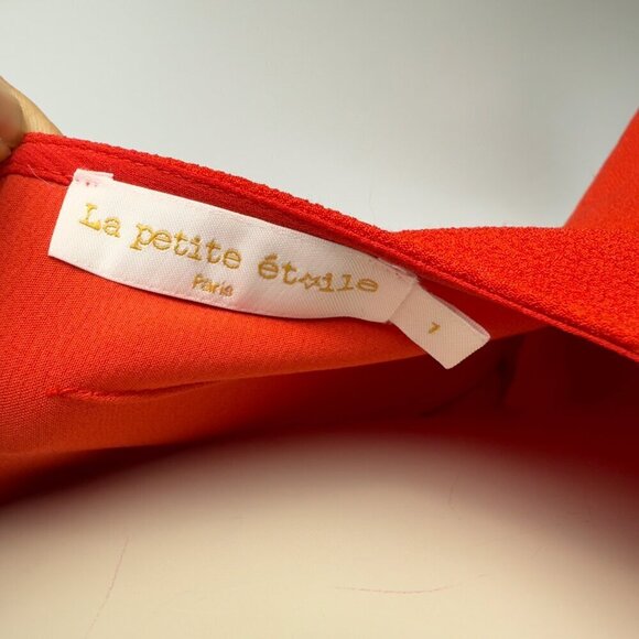 LA PETITE ÉTOILE Paris Openback Bow Neck Frill Shoulders Red Sleeveless Dress S - Picture 6 of 10